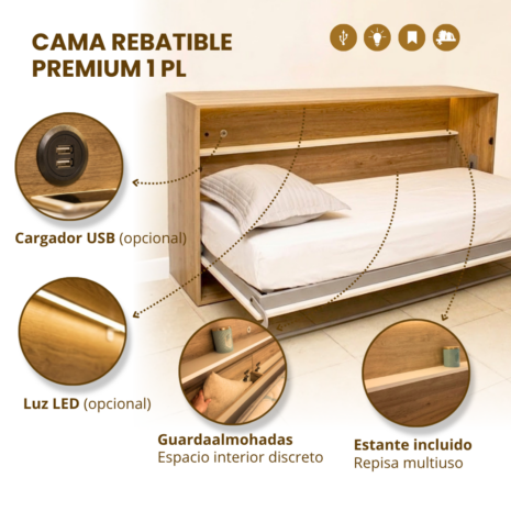 Cama rebatible 1 plaza premium caracteristicas placa Cama rebatible 1 plaza premium caracteristicas placa