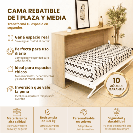 Cama rebatible 1 plaza y media clásica placa (1) Cama rebatible 1 plaza y media clásica placa (1)