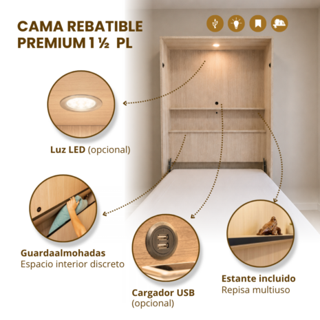Cama rebatible 2 plaza premium características placa Cama rebatible 2 plaza premium características placa