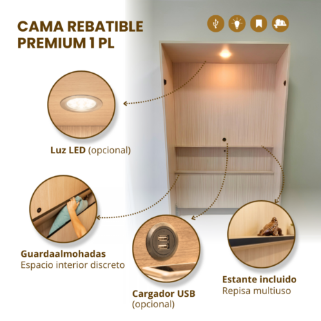 Cama rebatible 2 plaza premium características placa Cama rebatible 2 plaza premium características placa
