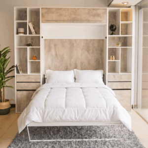 Cama Rebatible 2 Plazas con Bibliotecas y Baulera