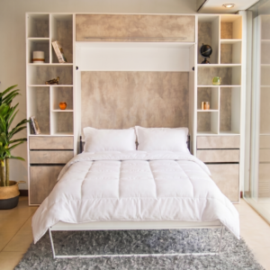 Cama Rebatible 2 Plazas con Bibliotecas y Baulera