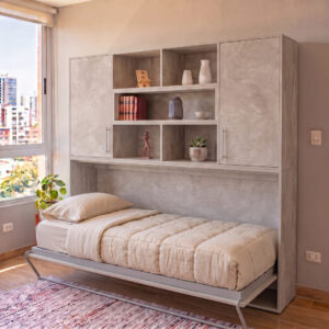 Cama Rebatible 1 plaza con Biblioteca con Dos Puertas Clásica
